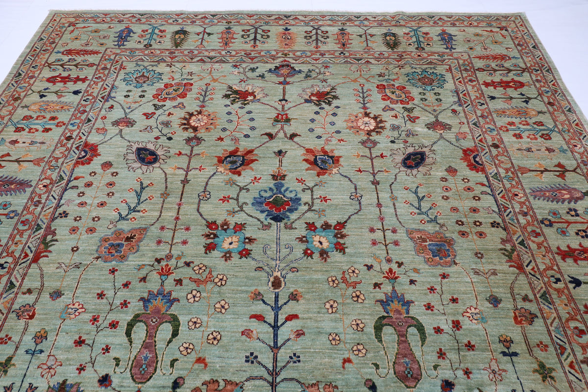 269 x 365 cm | Green Sultani Afghan Veg Dye Wool carpet
