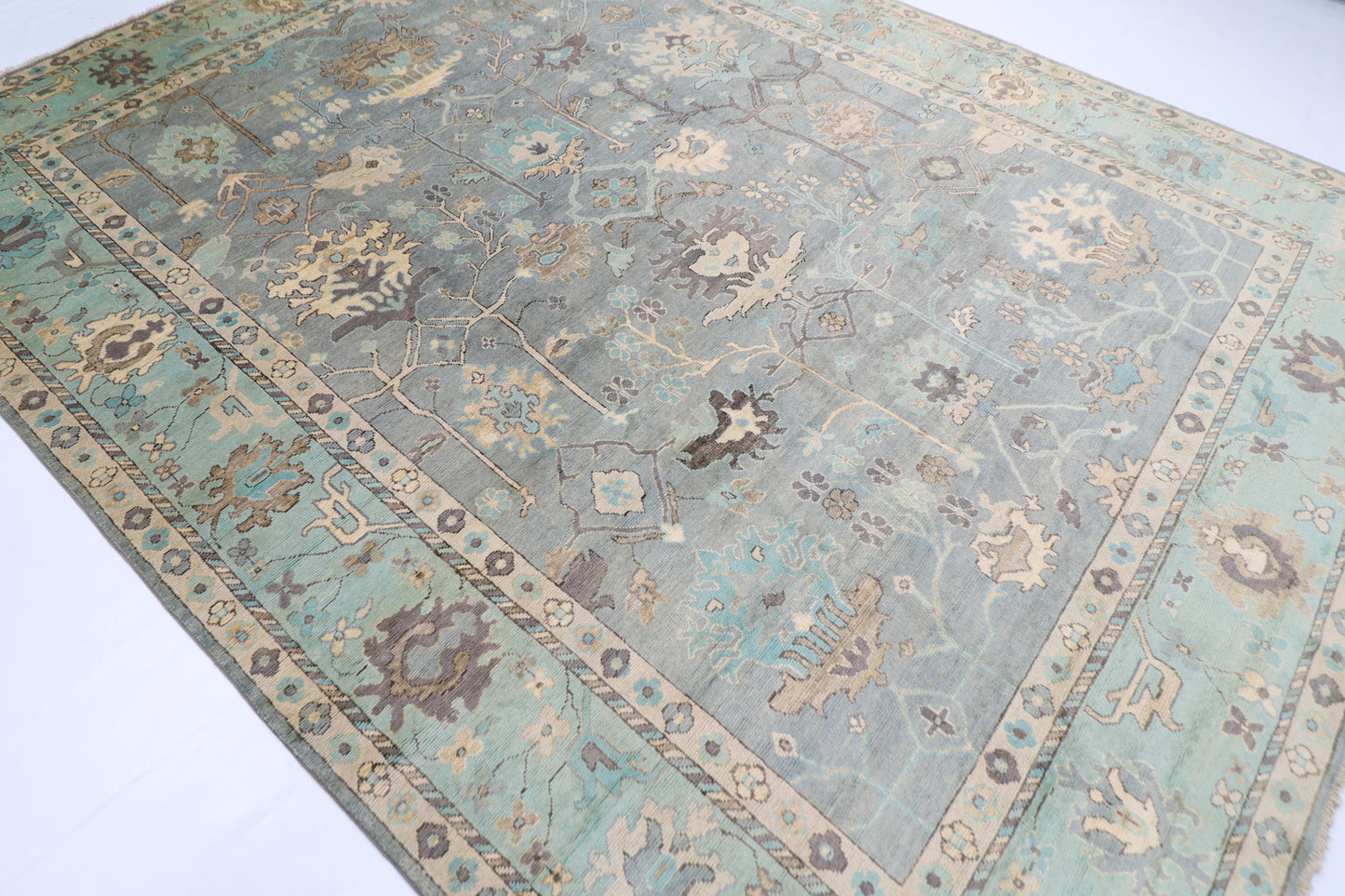 276 x 364 cm | Oushak Gray Afghan Hand Knotted Carpet