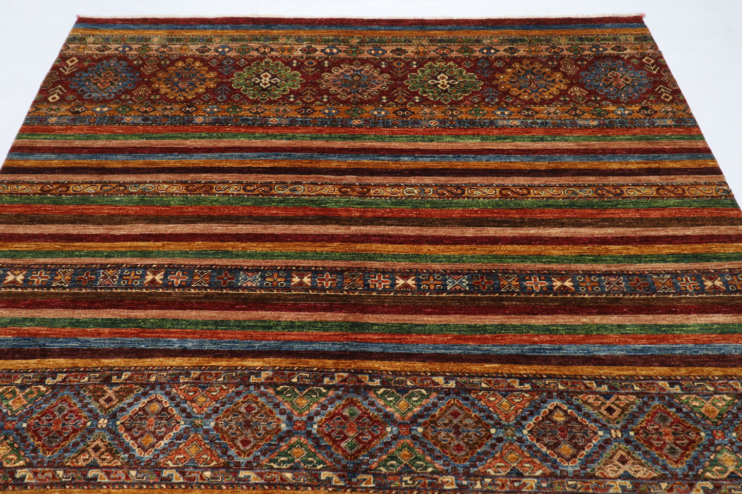 208 x 298 cm | Oriental Khorjun Red Area Rug Afghan Hand Knotted Veg Dye Wool carpet