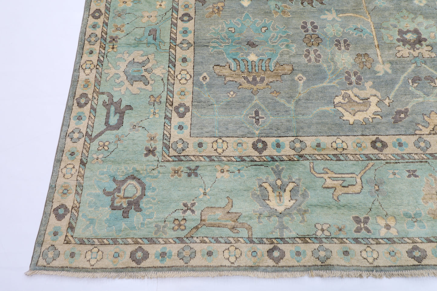 276 x 364 cm | Oushak Gray Afghan Hand Knotted Carpet