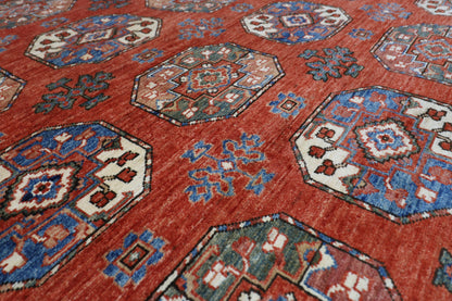 242 x 302 cm | Oriental Ersari Bokhara Red Area Rug Afghan Hand Knotted veg Dye Wool Carpet