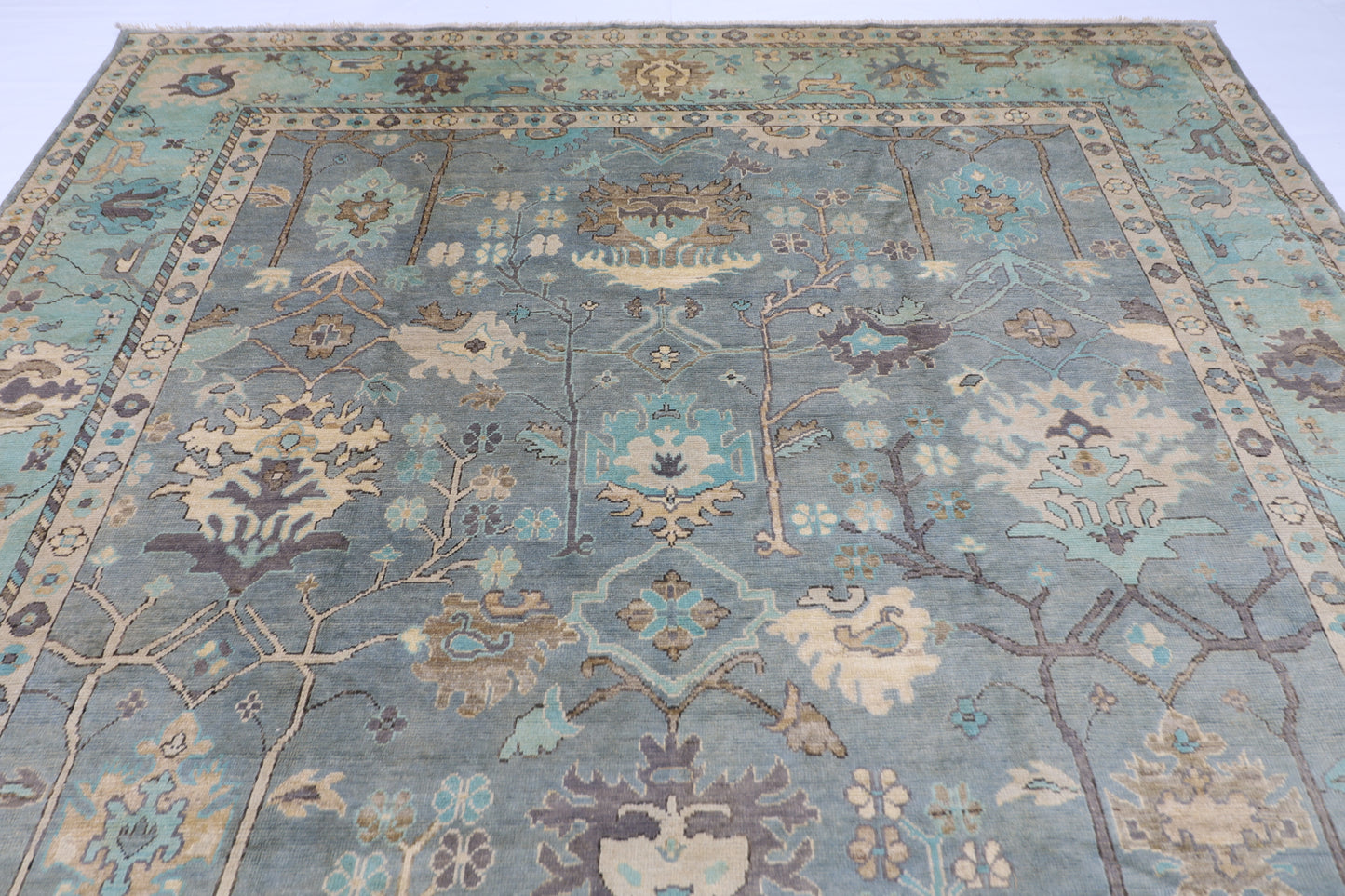 276 x 364 cm | Oushak Gray Afghan Hand Knotted Carpet
