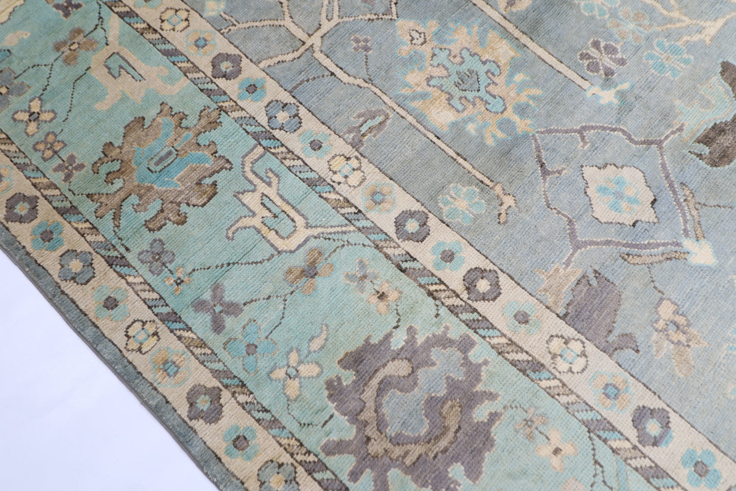 276 x 364 cm | Oushak Gray Afghan Hand Knotted Carpet