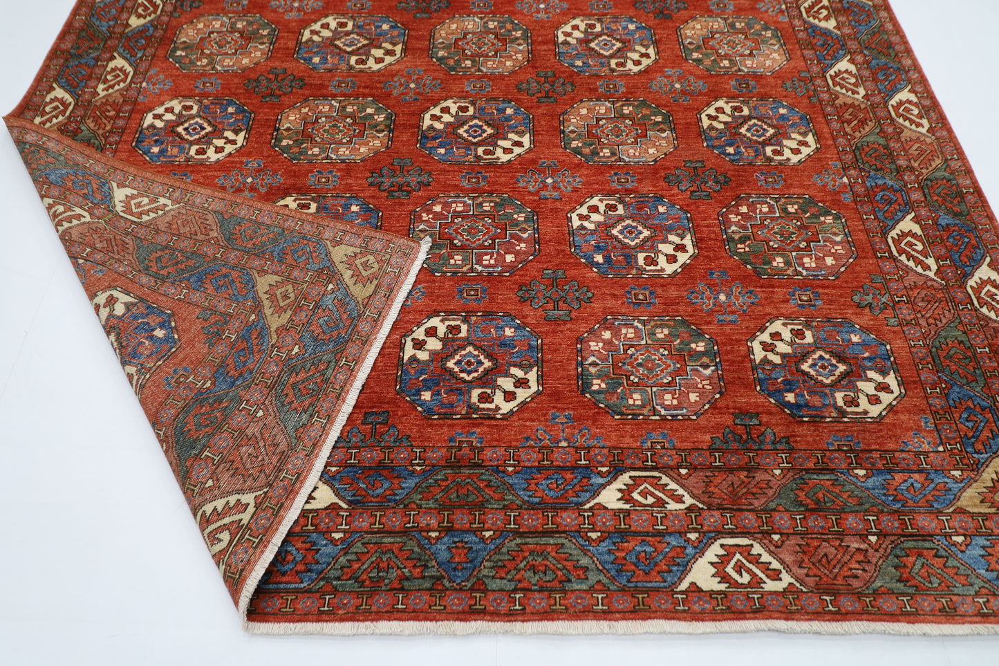 242 x 302 cm | Oriental Ersari Bokhara Red Area Rug Afghan Hand Knotted veg Dye Wool Carpet