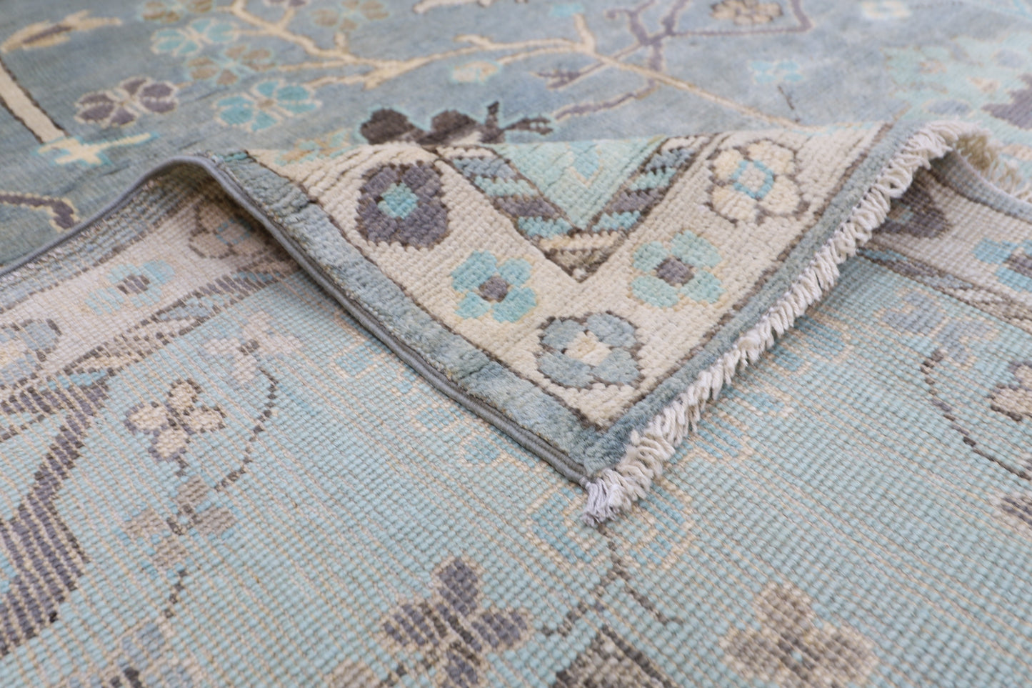 276 x 364 cm | Oushak Gray Afghan Hand Knotted Carpet