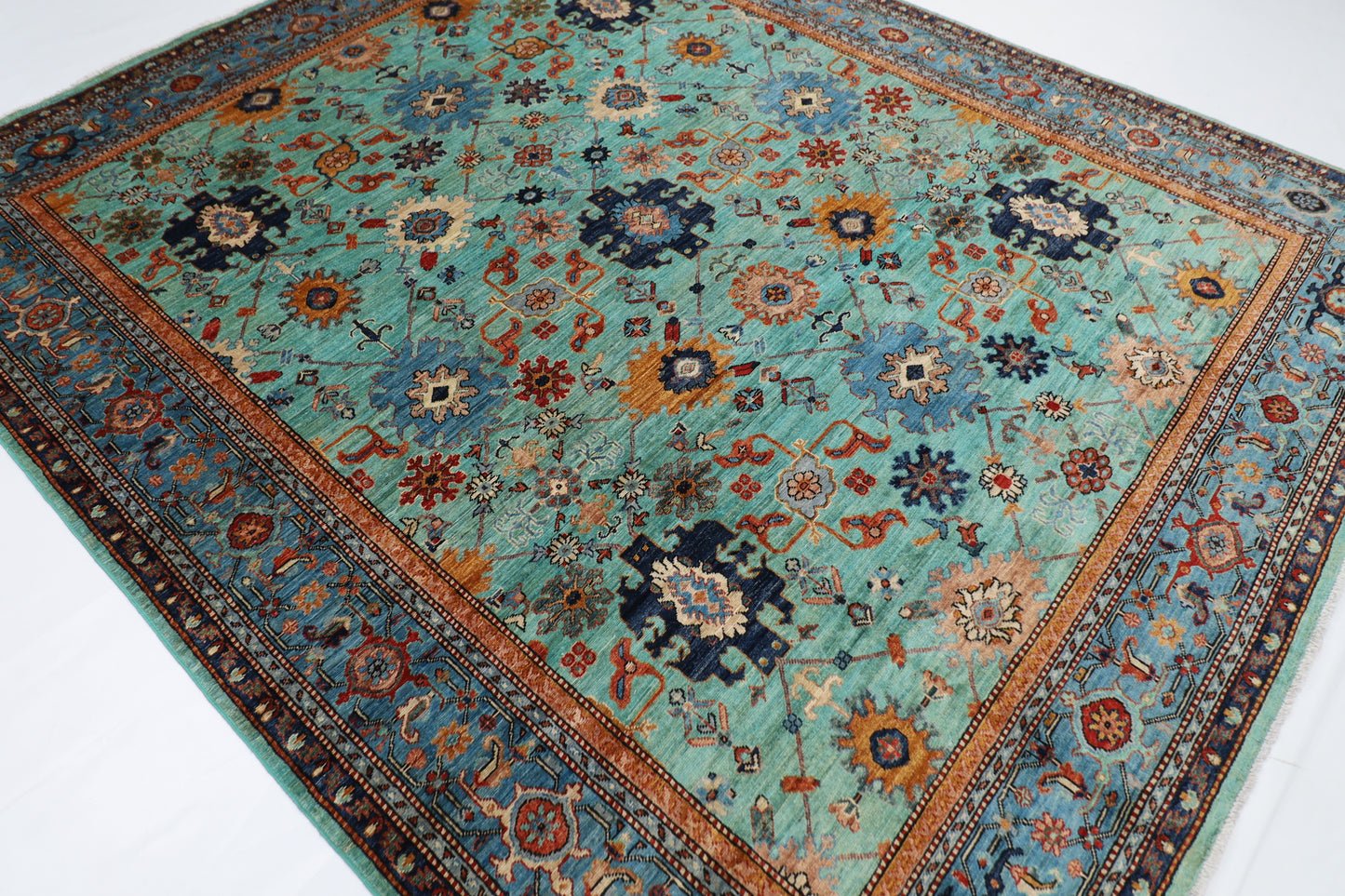 251 x 300 cm | Aryana Turquoise Afghan Hand Knotted Carpet