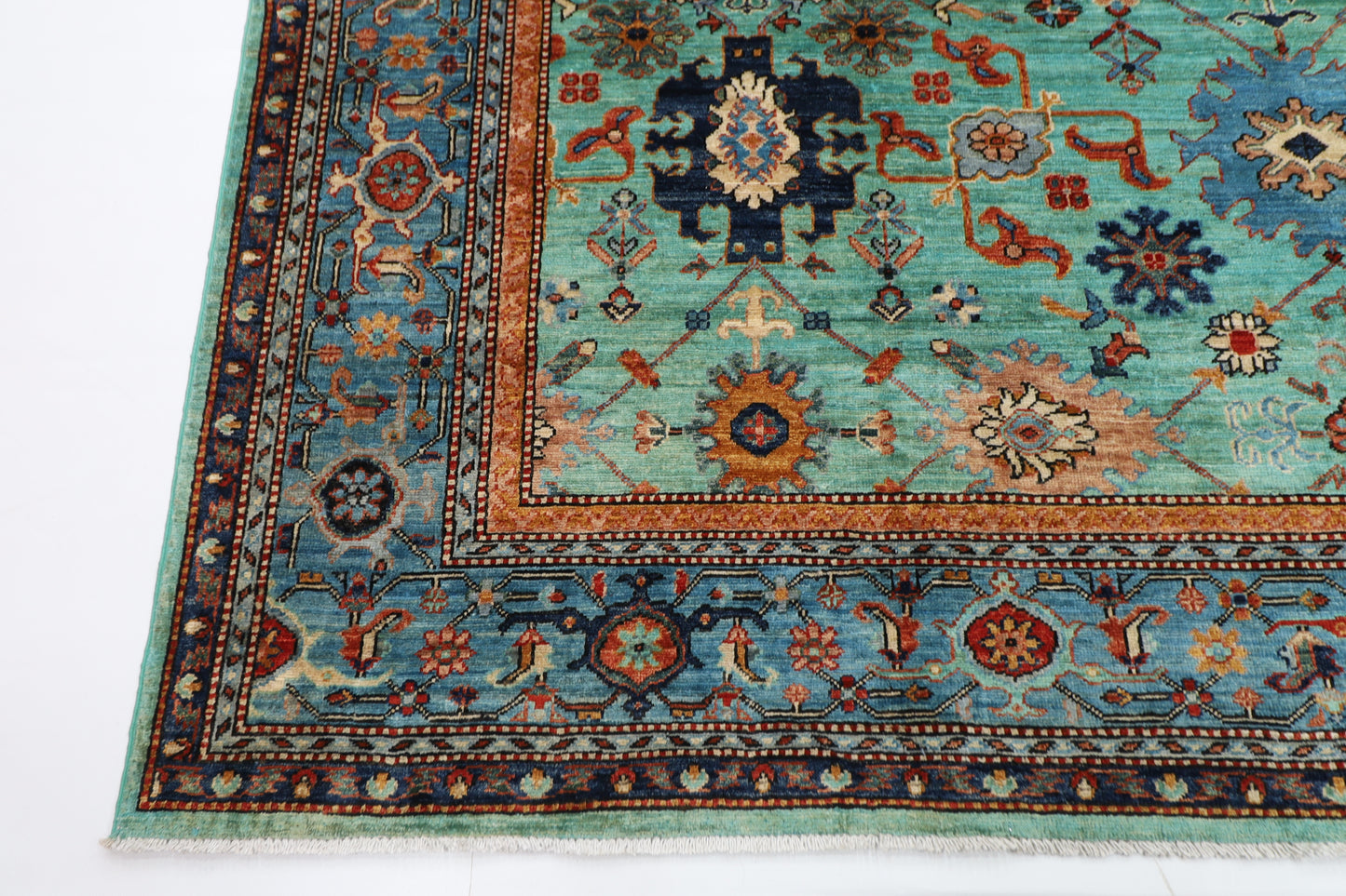 251 x 300 cm | Aryana Turquoise Afghan Hand Knotted Carpet