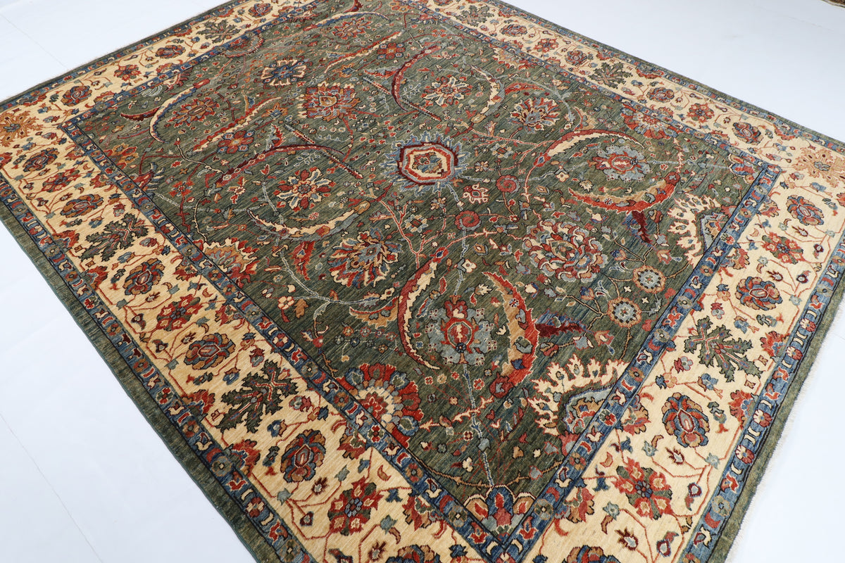246 x 300 cm | Sickle Leaf Green Afghan Veg Dye Wool carpet