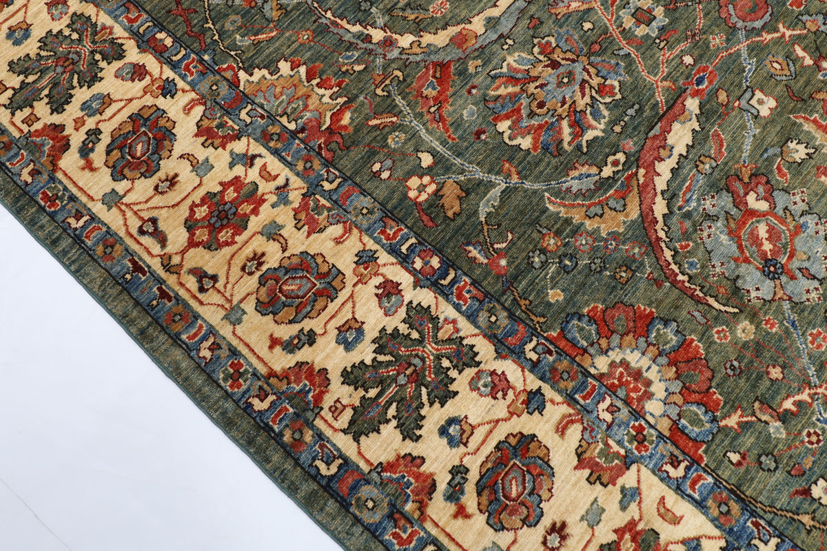 246 x 300 cm | Sickle Leaf Green Afghan Veg Dye Wool carpet