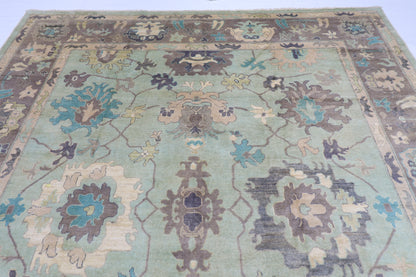 271 x 355 cm | Oushak Green Afghan Hand Knotted Carpet