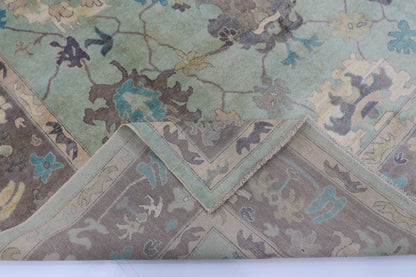 271 x 355 cm | Oushak Green Afghan Hand Knotted Carpet