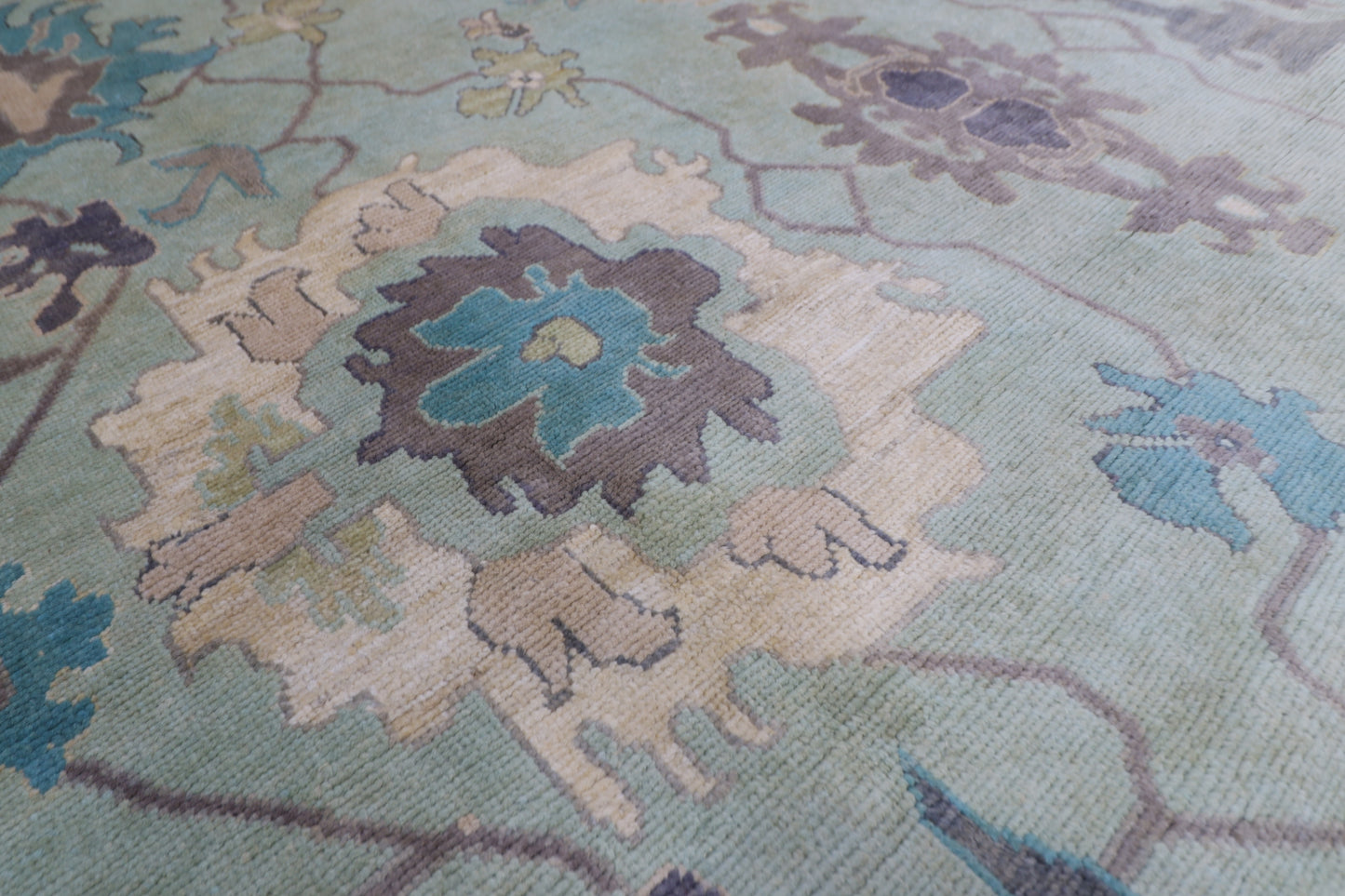 271 x 355 cm | Oushak Green Afghan Hand Knotted Carpet