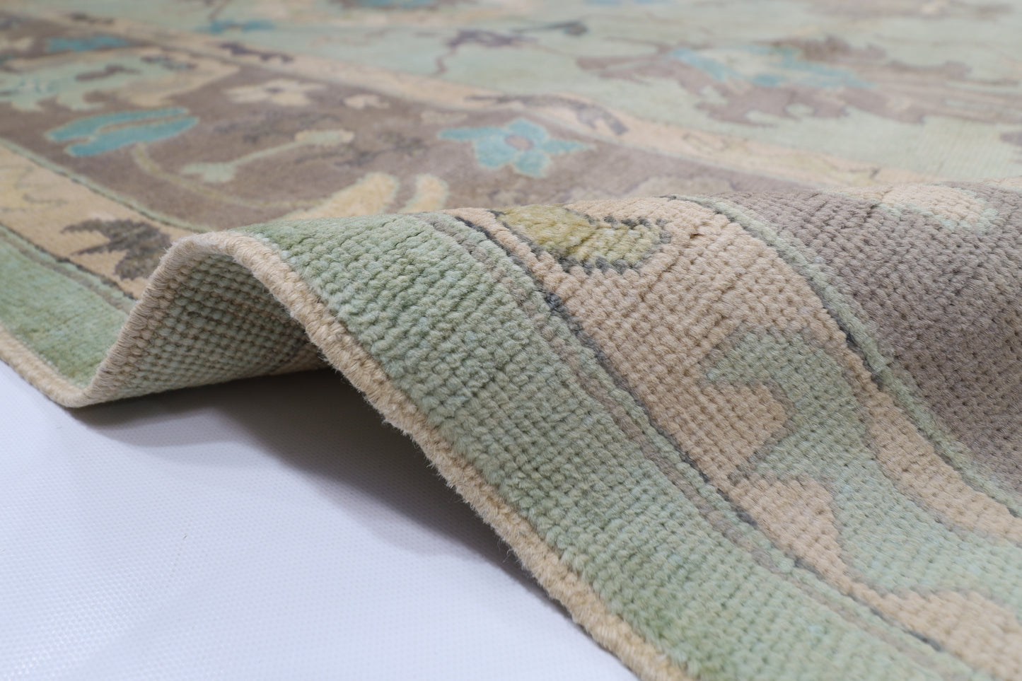 271 x 355 cm | Oushak Green Afghan Hand Knotted Carpet