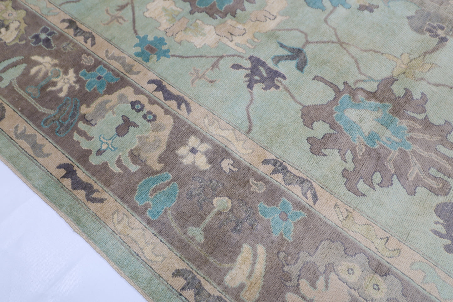 271 x 355 cm | Oushak Green Afghan Hand Knotted Carpet