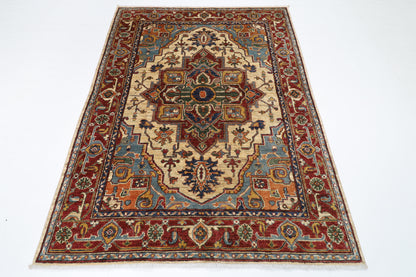 151 x 202 cm | Heriz Style Oriental Area Rug Afghan Hand Knotted Veg Dye Wool carpet