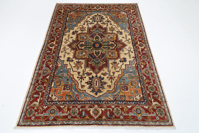 151 x 202 cm | Heriz Style Oriental Area Rug Afghan Hand Knotted Veg Dye Wool carpet