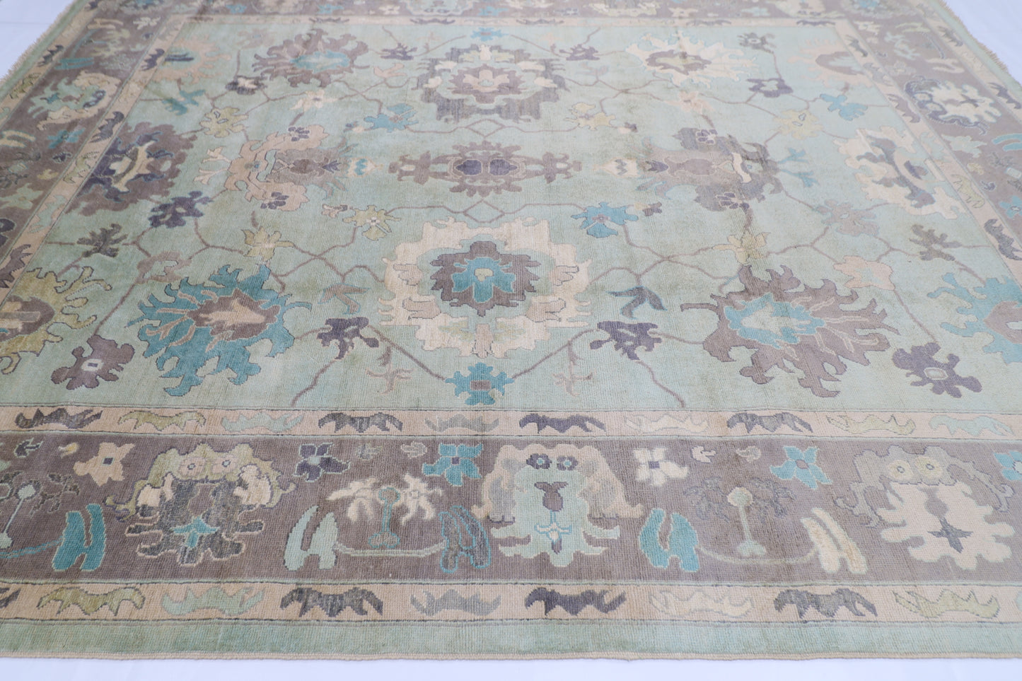 271 x 355 cm | Oushak Green Afghan Hand Knotted Carpet