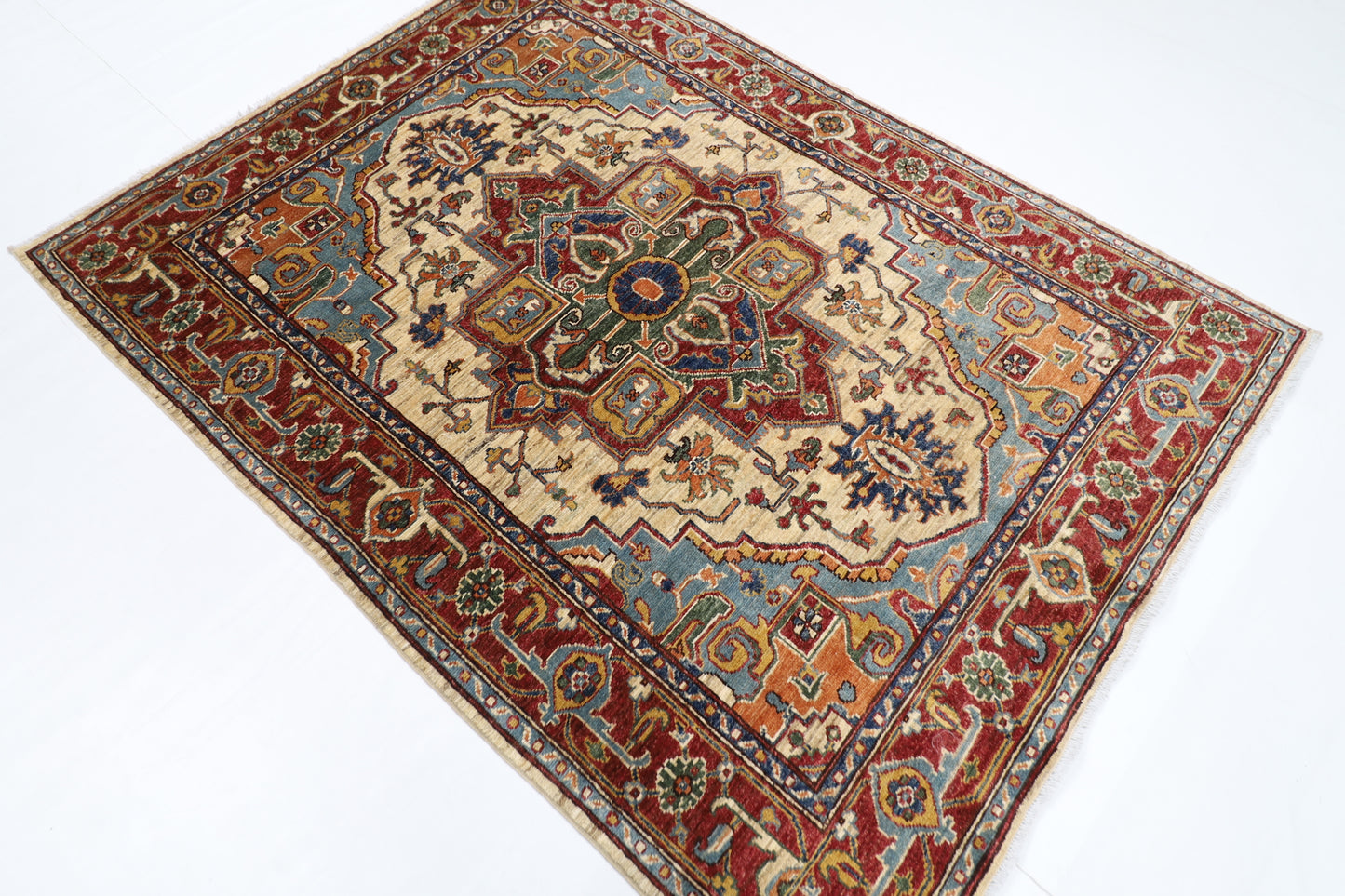 151 x 202 cm | Heriz Style Oriental Area Rug Afghan Hand Knotted Veg Dye Wool carpet