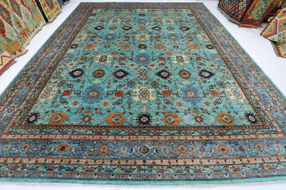 356 x 436 cm | Aryana Turquoise Afghan Hand Knotted Carpet
