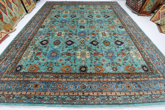 356 x 436 cm | Aryana Turquoise Afghan Hand Knotted Carpet