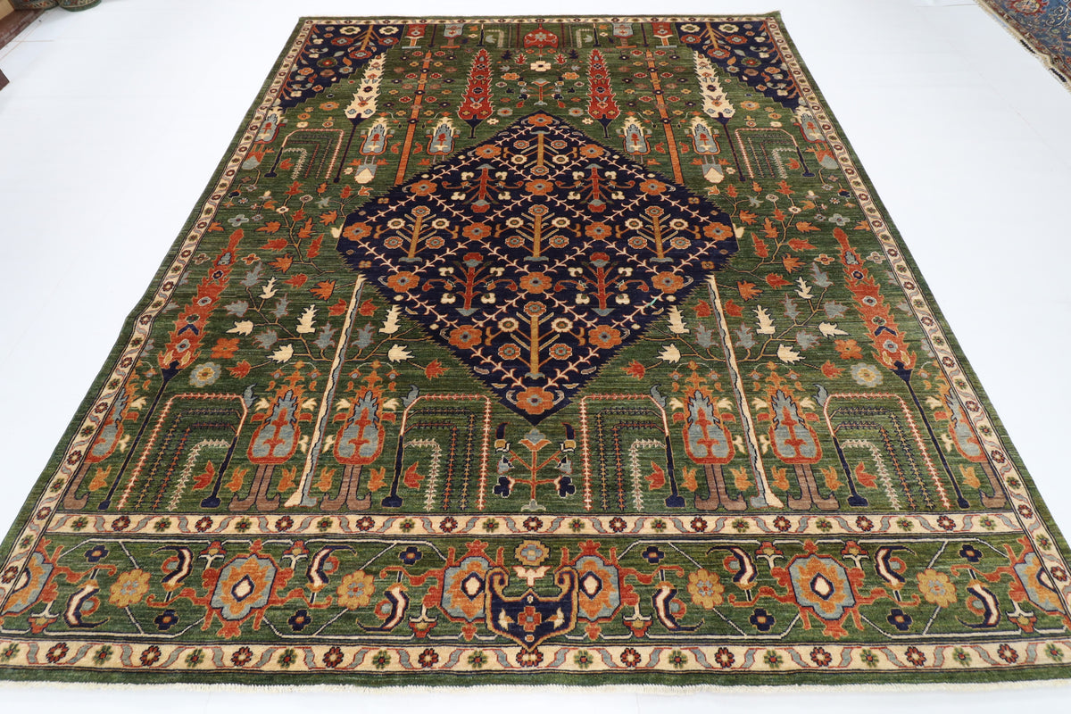249 x 302 cm | Green Afghan Veg Dye Wool carpet