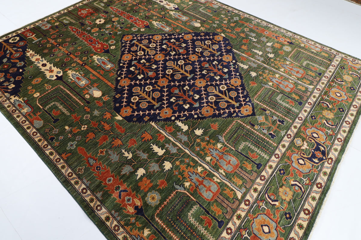 249 x 302 cm | Green Afghan Veg Dye Wool carpet