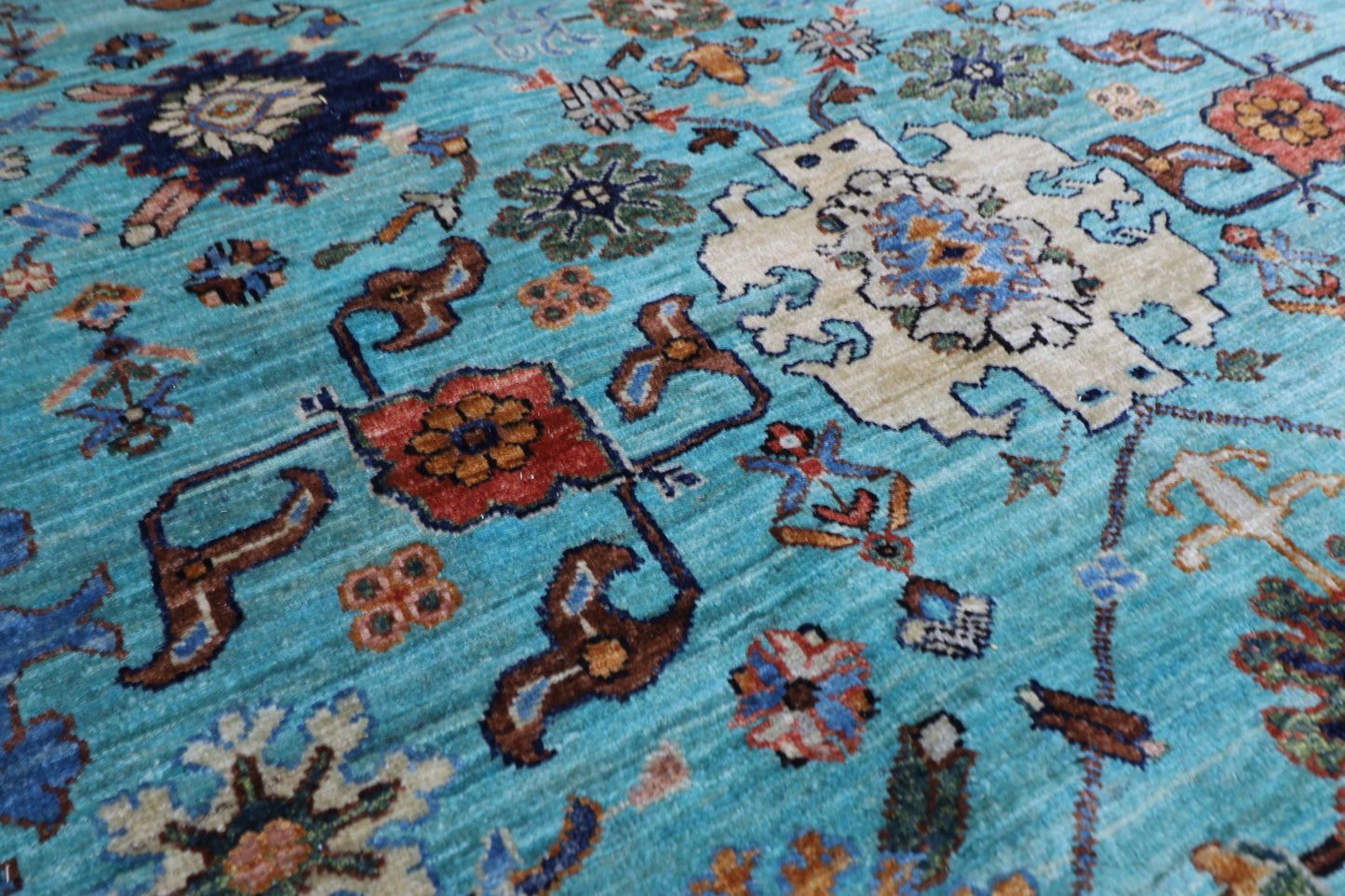 356 x 436 cm | Aryana Turquoise Afghan Hand Knotted Carpet