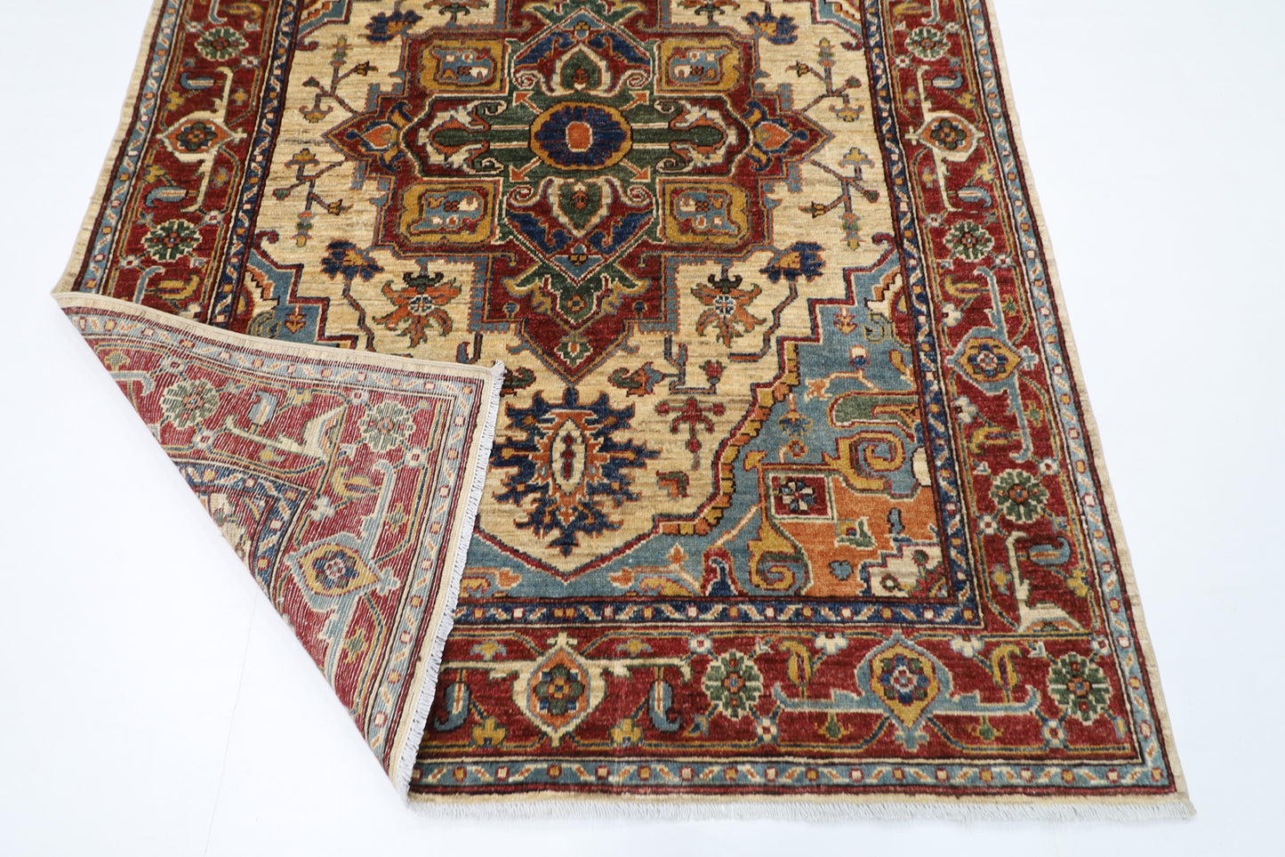 151 x 202 cm | Heriz Style Oriental Area Rug Afghan Hand Knotted Veg Dye Wool carpet