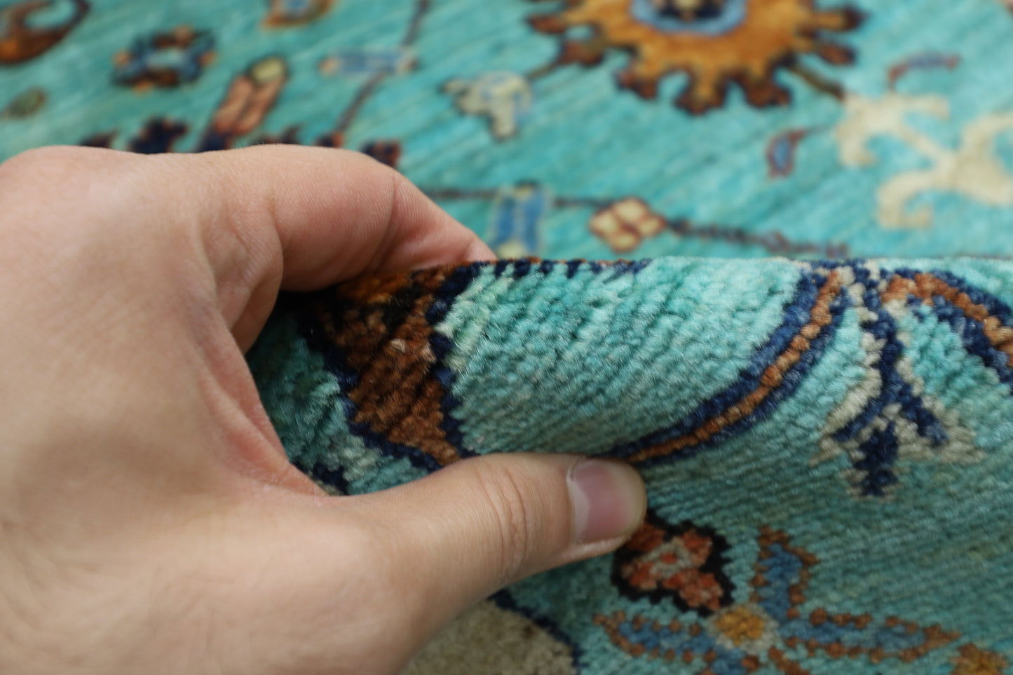 356 x 436 cm | Aryana Turquoise Afghan Hand Knotted Carpet