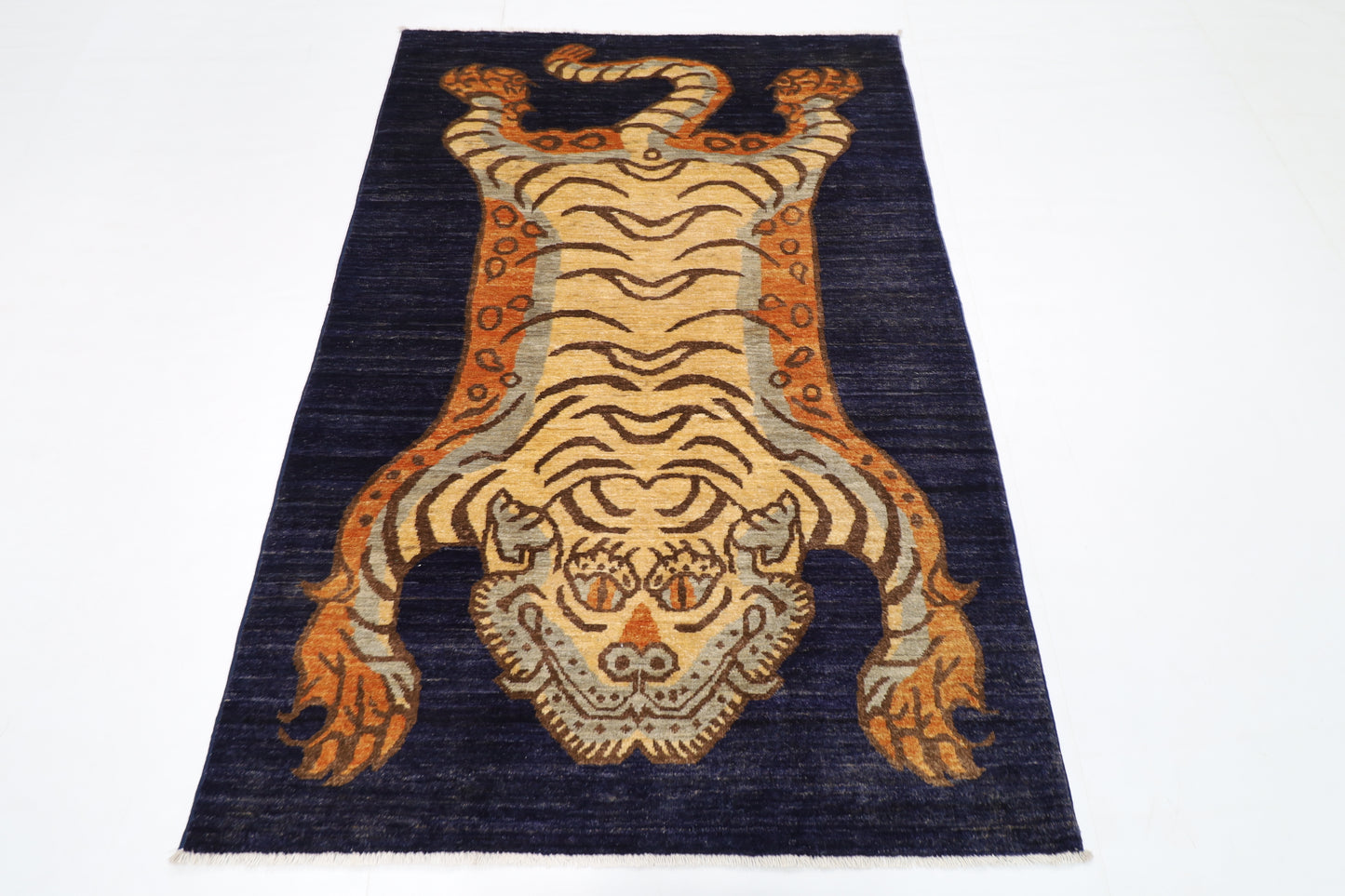 122 x 174 cm | Tiger Blue Oriental Area Rug Afghan Hand Knotted Veg Dye Wool carpet
