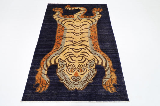 122 x 174 cm | Tiger Blue Oriental Area Rug Afghan Hand Knotted Veg Dye Wool carpet