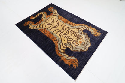 122 x 174 cm | Tiger Blue Oriental Area Rug Afghan Hand Knotted Veg Dye Wool carpet