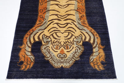 122 x 174 cm | Tiger Blue Oriental Area Rug Afghan Hand Knotted Veg Dye Wool carpet