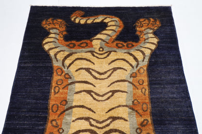 122 x 174 cm | Tiger Blue Oriental Area Rug Afghan Hand Knotted Veg Dye Wool carpet