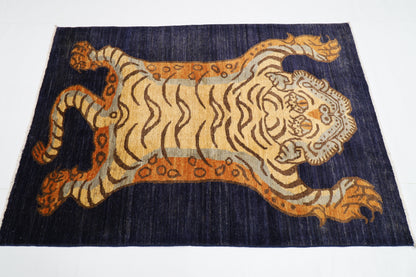 122 x 174 cm | Tiger Blue Oriental Area Rug Afghan Hand Knotted Veg Dye Wool carpet