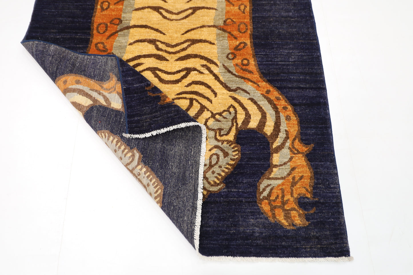 122 x 174 cm | Tiger Blue Oriental Area Rug Afghan Hand Knotted Veg Dye Wool carpet