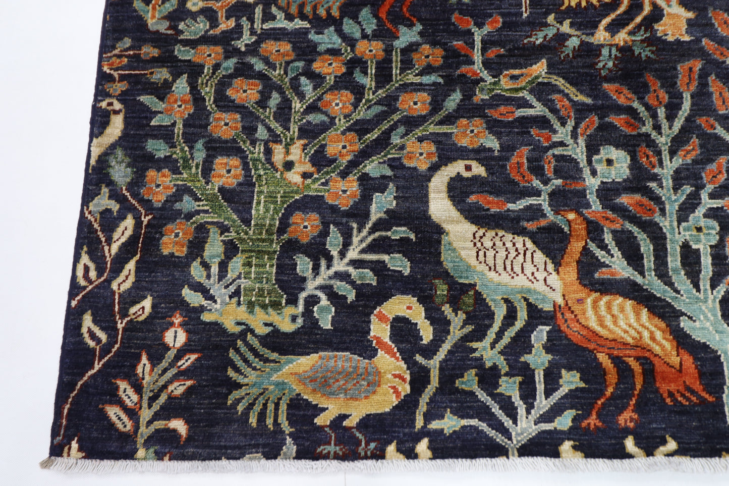 155 x 196 cm | Birds Blue Oriental Area Rug Afghan Hand Knotted Veg Dye Wool carpet