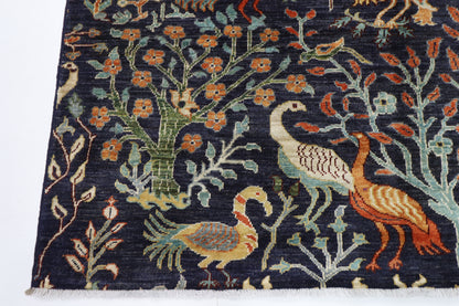 155 x 196 cm | Birds Blue Oriental Area Rug Afghan Hand Knotted Veg Dye Wool carpet