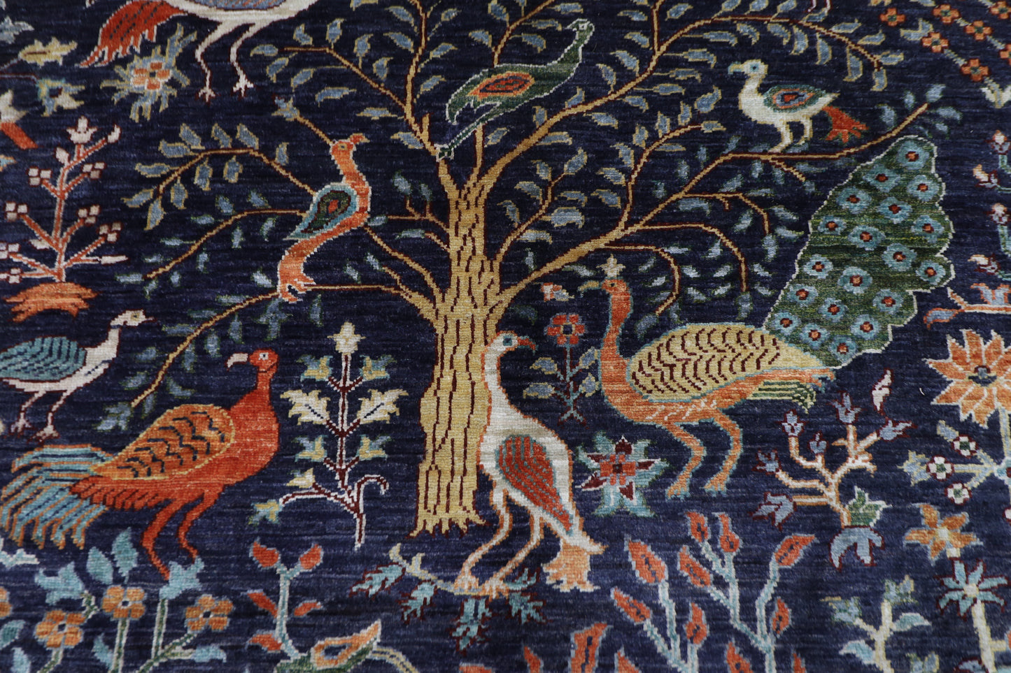 155 x 196 cm | Birds Blue Oriental Area Rug Afghan Hand Knotted Veg Dye Wool carpet