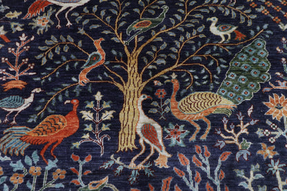 155 x 196 cm | Birds Blue Oriental Area Rug Afghan Hand Knotted Veg Dye Wool carpet