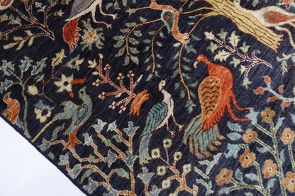 155 x 196 cm | Birds Blue Oriental Area Rug Afghan Hand Knotted Veg Dye Wool carpet