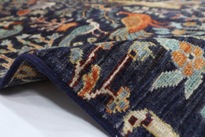 155 x 196 cm | Birds Blue Oriental Area Rug Afghan Hand Knotted Veg Dye Wool carpet
