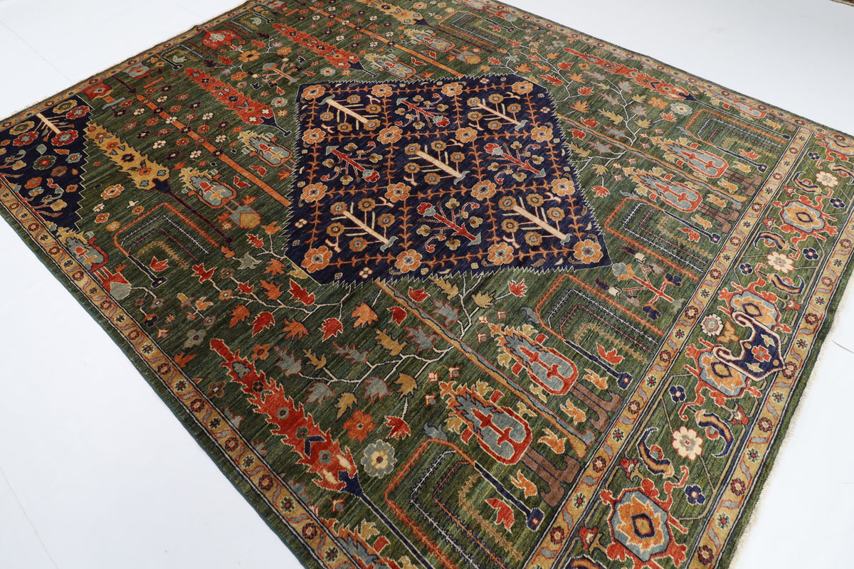 241 x 296 cm | Green Afghan Veg Dye Wool carpet