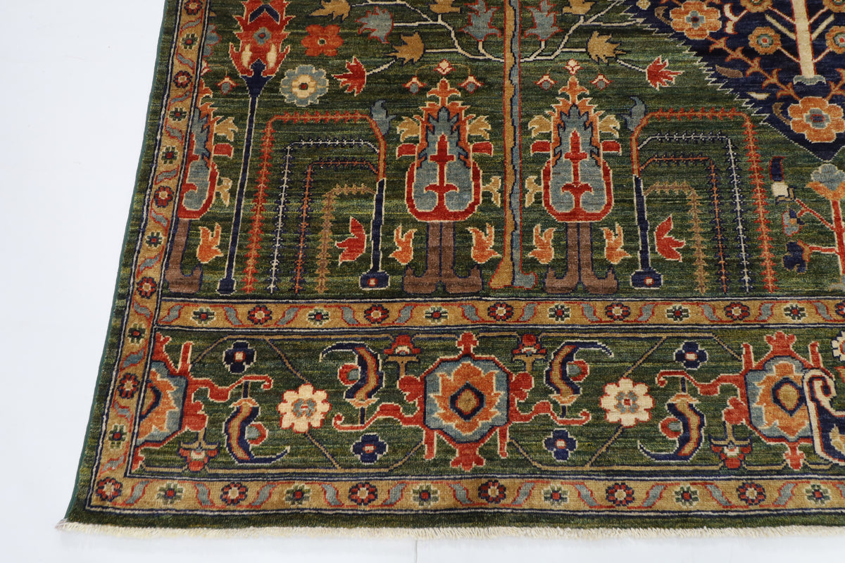 241 x 296 cm | Green Afghan Veg Dye Wool carpet