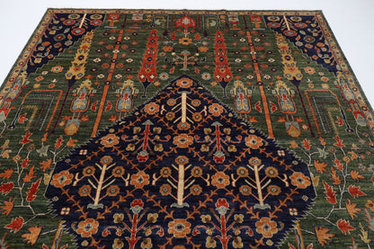 241 x 296 cm | Green Afghan Veg Dye Wool carpet
