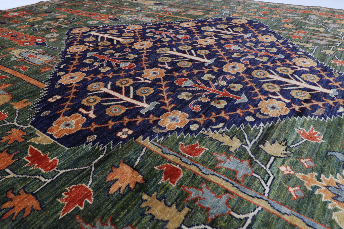241 x 296 cm | Green Afghan Veg Dye Wool carpet