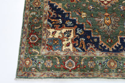 153 x 201 cm | Heriz Green Oriental Area Rug Afghan Hand Knotted Veg Dye Wool carpet