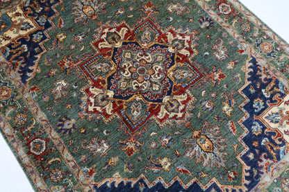 153 x 201 cm | Heriz Green Oriental Area Rug Afghan Hand Knotted Veg Dye Wool carpet