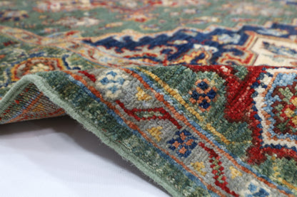 153 x 201 cm | Heriz Green Oriental Area Rug Afghan Hand Knotted Veg Dye Wool carpet