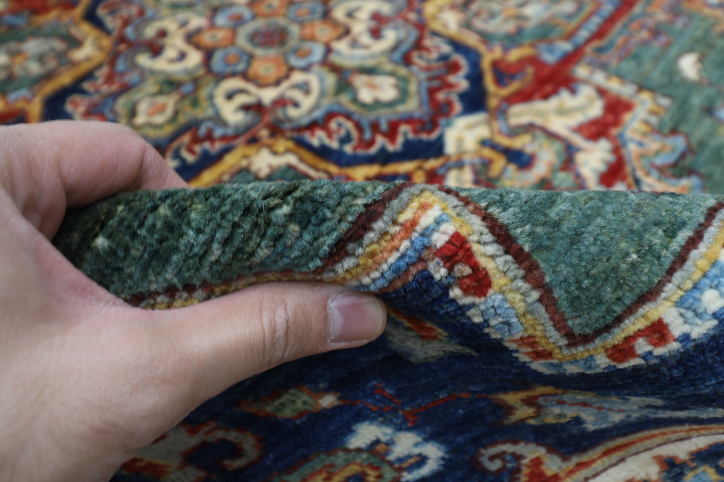 153 x 201 cm | Heriz Green Oriental Area Rug Afghan Hand Knotted Veg Dye Wool carpet